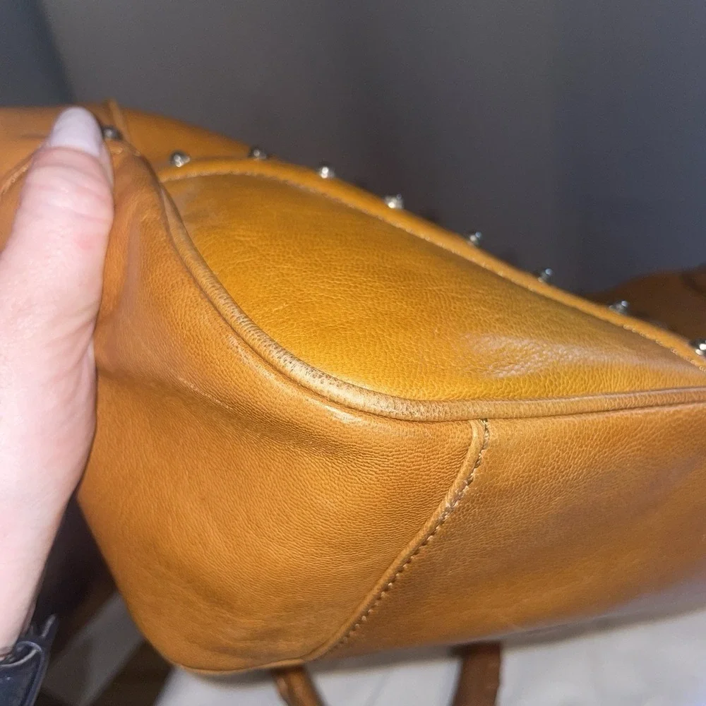 Michael Michael Kors Women's Brown Tan Leather Studded Work Bag Purse Handbag